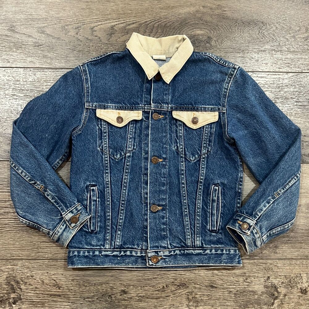Vintage 90s Bristol Blues Denim Jacket USA Canvas Collar Trucker Women's 14 Med